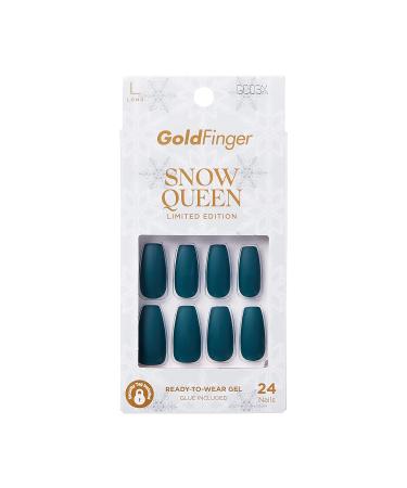 GoldFinger Limited Edition Snow Queen Press On Manicure  Gel Nail Kit  Polish Free Mani  Long Length (Pine Tree)