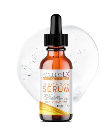 AgelessLX - Bright + Glow Face Serum - Vitamin C Serum For Face with Hyaluronic Acid - Brightening Serum for Dark Circles  Fine Lines and Wrinkles - 1 Fl OZ