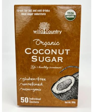 Wild Country Organic Coconut Sugar Sachet Box of 50 sachets 0.1 Oz/ 3g per sachet