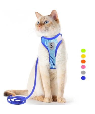 Supet cat dishes and leash set of fleeing kitten kitten. Cat vested harness with reflex stripes universal cat leash and tableware for cats/puppies blue S S (breast circumference: 24 - 40 cm) blue