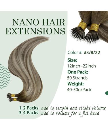 RUNATURE 14 Balayage Blonde to Brown Nano Hair Extensions - 50g Real Human Hair Ombre Nano Ring Straight Extensions - A-Nano-#3/8/22 - Buy Online on GoSupps.com