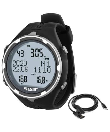 Seac Action, Dive Computer with USB Cable for Scuba and Freediving, Dive Logbook black + usb