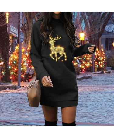Hanxiulin Women's Christmas Elk Hooded Sweater Dress - Oversized Long Sleeve Jumper for Holiday Parties - Buy Online on GoSupps.com