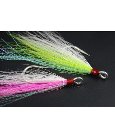 Bucktail Teasers Fishing Hooks | Saltwater Lures for Fluke Rig | 10pcs Pink Mylar Flash Jig Hooks - Buy Online on GoSupps.com
