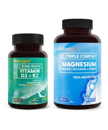 BioEmblem Triple Magnesium Complex 180 Capsules with Vitamin D3 K2 90 Capsules
