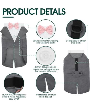 Kuoser Dog Smoking Suit & Bandana Set - Stylish Pet Formal Wear for Weddings Halloween & Birthdays - Comfortable Costume for Dogs S-XXL (29 cm Gray) - Buy Online on GoSupps.com