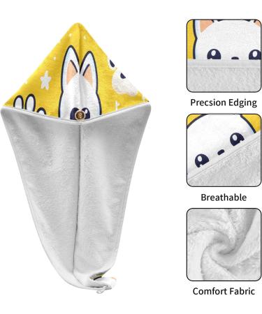 Super Absorbent Cartoon Cat Face & Paw Hair Towel 2 Pack | Quick Dry Hair Turbans for Women & Girls - Buy Online on GoSupps.com