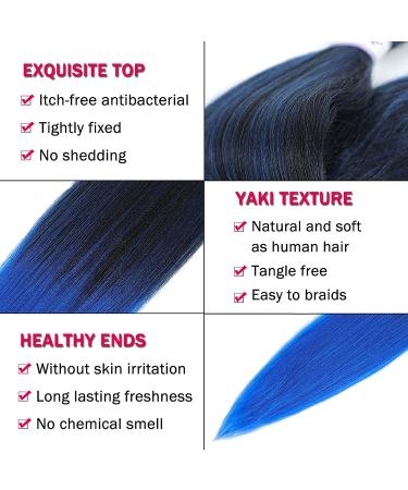 Pre-stretched Braiding Hair 26 inch 6 Packs Professional Kanekalon Synthetic Fiber Crochet EZ Braids Yaki Texture Braiding Hair Extensions (1B/blue) 26 Inch (Pack of 6) T1B/Blue - Buy Online on GoSupps.com