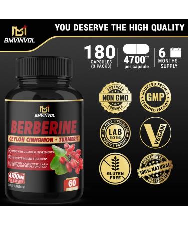 BMVINVOL Berberine Plus Ceylon Cinnamon Capsules | 4700mg | 6-Month Supply | Immune & Heart Support - Buy Online on GoSupps.com