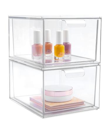 Vtopmart 2 Pack Stackable Makeup Organizer Storage Drawers 4.4'' Tall Acrylic Bathroom Organizers Clear Plastic Storage Bins For Vanity Undersink Kitchen Cabinets Pantry Organization and Storage