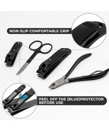 ASH ISLAND Black Stainless Nail Clippers Set - 12 in 1 Manicure Pedicure Kit for Men and Women with Luxury Nail File and Scissors - Portable Travel Case Included - Buy Online on GoSupps.com