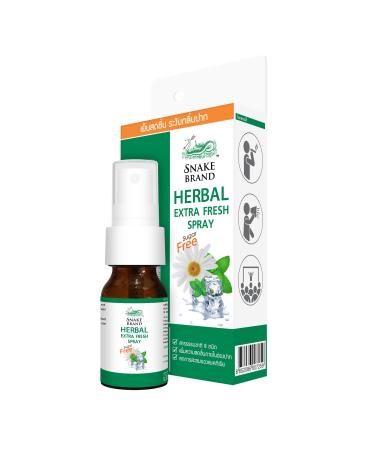 Snake Brand Herbal Throat Spray Chamomile Mint Extract Giving Fresh Breath All Day Long - Extra Fresh Series - 15 Ml Daily Use