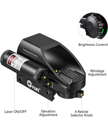 CVLIFE Reflex Sight Red/Green 4 Reticle Dot Sight with Red Laser - 2mW - Buy Online on GoSupps.com