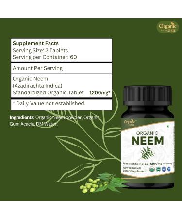 Neem 120 Tablets | Azadirachta Indica (Neem) | USDA Organic Certified | Healthy Skin and Detox* | Dietary Supplement - 120tab 120 Count (Pack of 1) - Buy Online on GoSupps.com