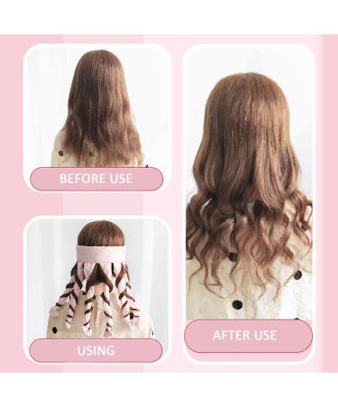 Heatless Curling Rod Headband - Pink Silky Lazy Wavy Hair Set | DIY Hair Styling Tool with 4 Clips for Long Hair - Buy Online on GoSupps.com