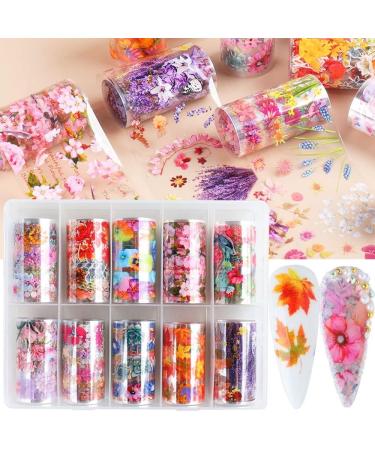 10 Rolls/Box Hot Manicure Transfer Decals DIY Maple Leaf Floral Nail Foil Stickers For Nail Art Decorations - Buy Online on GoSupps.com