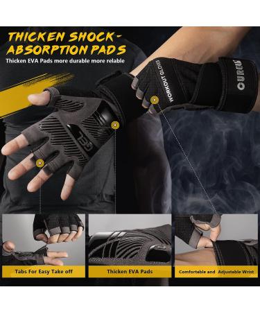CURELIX Workout Gloves with Wrist Wraps Support for Men & Women - Large, Black | Full Palm Protection for Gym Training, Fitness, Pull Ups - Ultra Ventilated - Buy Online on GoSupps.com