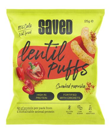 Saved Lentil Puffs - High Protein Savory Snack (25g x 18 Packs) Smoked Paprika with Cricket Protein 5g Protein Per Bag
