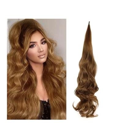 Ponytail Extension Flexible Winding Type Long Wavy Hair Magic Wand High Ponytail Fluffy Hair Extension Synthetic Wig 32-inch Ponytail Women Ponytail Hair Extension(12L) 32inches 12L