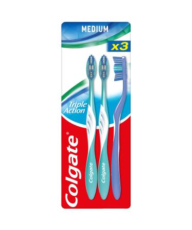 COLGATE - Triple Action Medium Toothbrush - Handle with 35% recycled plastic - Pack of 3 toothbrushes