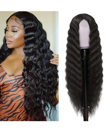 INSTASTYLE 30 Inch Synthetic Curly Wigs for Women Long Black Hair Wig Lace Front 4 Simulated Scalp Natural Loose Deep Wave Crimps Curls Wig As Hair Replacement Wigs 1B 30 Inch Black - Buy Online on GoSupps.com