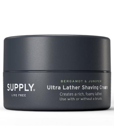 SUPPLY Ultra Lather Shaving Cream - Juniper & Bergamot - Lathering  Men's Shaving Cream - Hypoallergenic  Naturally Soothing  Noncomedogenic - Protects Against Razor Burn and Irritation - 3.4 Oz Jar