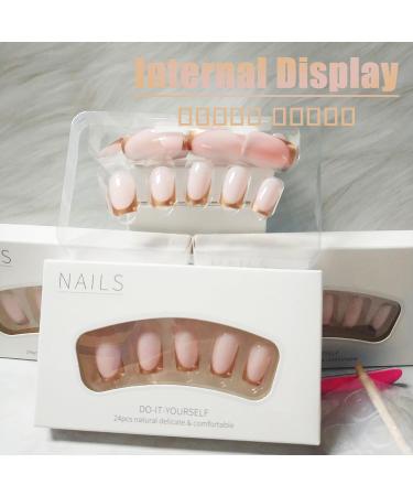 24Pcs French Tips Press on Nails - Glossy Gold French Manicure Acrylic Coffin Full Cover Stick on Nails for Women - Buy Online on GoSupps.com