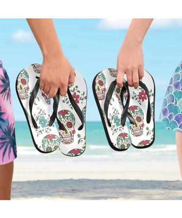 Mnsruu Bunter Sugar Skull Flower Flip Flops - Stylish Sandals for Men & Women | Ideal for Home Hotel Spa & Travel - Buy Online on GoSupps.com
