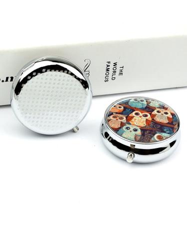 Round Pill Box - Anime Owl Print | 3 Compartment Portable Medicine Organizer | Decorative Metal Pocket Pill Case - Buy Online on GoSupps.com