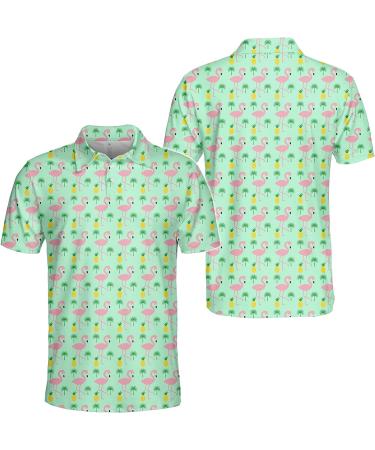 Flamingos Pineapples Palms Summer Polo Shirts - Men's & Women's Golf Shirt | Lightweight Short Sleeve Bowling Polos - Medium - Buy Online on GoSupps.com