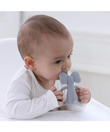 Baby Teether Pacifier - Food Grade Liquid Silicone Teething Toy - BPA Free, Multi-Texture Cute Elephant Design - Soft and Durable (Gray) - Buy Online on GoSupps.com