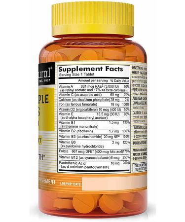 MASON NATURAL Daily Multiple Vitamins with Iron 100 Tablets - Vitamins A C D E B1 B2 B3 B6 B12 Folate, Calcium for Overall Health - Buy Online on GoSupps.com