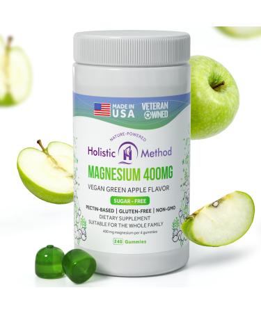 Magnesium Citrate Gummies - Sugar-Free Vegan and Non-GMO for Better Sleep and Relaxation - No Sugar Alcohol - Magnesium Supplement for Adults Teens and Kids - Green Apple - 240 Chews