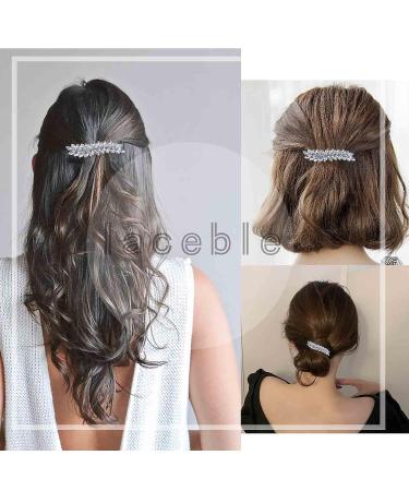Iaceble French Rhinestone Leaf Hairclip Barrette | Sparkly Crystal Hair Accessories for Women and Girls - Silver Leaf Bridal Hair Clips - Buy Online on GoSupps.com