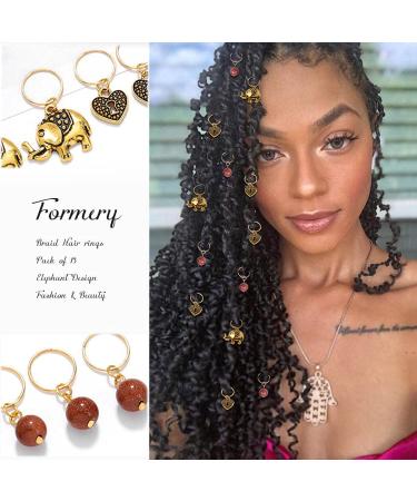 Gold Elephant Box Braid Rings & Heart Hair Charms Set for Black Women (13PCS) - Buy Online on GoSupps.com