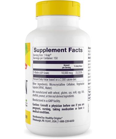 Healthy Origins Biotin 10,000 Mcg Vcaps - 150 Count | Boost Hair, Skin & Nails - Buy Online on GoSupps.com