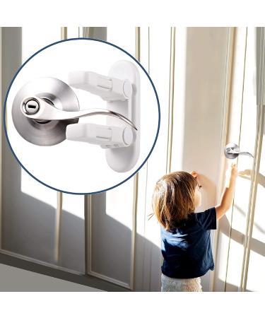 Improved Childproof Door Lever Lock (2 Pack) Tinabless Prevents Toddlers From Opening Doors Durable ABS with 3M Adhesive Backing Simple Install No Tools Needed (White 2) White Door Lever Locks