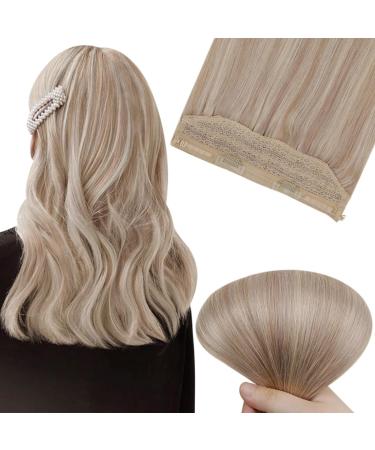 Easyouth Highlight Blonde Wire Hair Extensions Human Hair Ash Blonde Wire Extensions Remy Real Hair 20 Inch 100g Secret Fish Line Hair Extensions 20 Inch 1-Wire #18P613