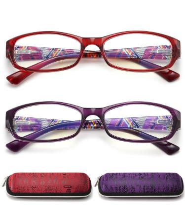 Reading Glasses Womens Blue Light Blocking - 2 Pack Anti-blue Readers for Women UV Protection Eyeglass +2.0 Red/Purple 2.0 x