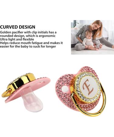 Personalized Silicone Baby Pacifier with Clip - Bling Rhinestone Design for Girls (Letter E) | Safe & Curved for Breastfed Babies - Focket - Buy Online on GoSupps.com