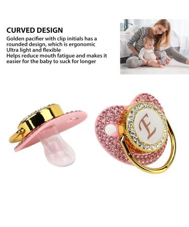 Ergonomic Golden Baby Pacifier Set with Rhinestones - Low Friction Stylish Home Use (Letter E) - International Shipping Available - Buy Online on GoSupps.com