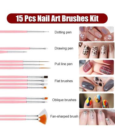 15-Piece Nail Art Brush Set - Gel Nail Brushes Dotted Pens Rhinestones & Nail Strips for Stunning Designs | International Shipping Available - Buy Online on GoSupps.com