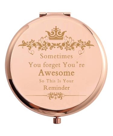 COFOZA Sometimes You Forget You are Awesome So This is Your Reminder Inspiration Gifts Rose Gold Stainless Steel Compact Pocket Makeup Mirror with Gift Box