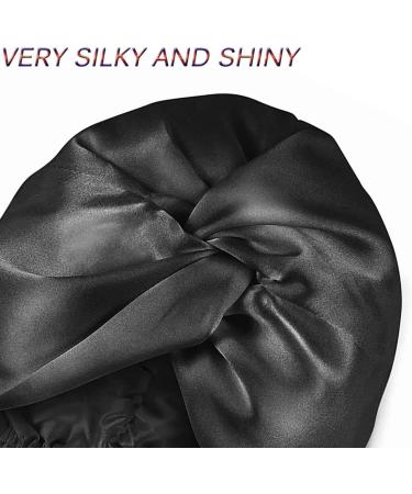 Silk Hair Bonnet for Sleeping - Double Layer Soft Night Cap for Women - Black - Buy Online on GoSupps.com