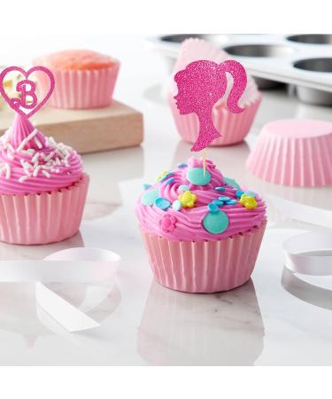 15Pcs Pink Cupcake Toppers and Pink Glitter Girls Cupcake Topper for Pink Girl Birthday Bridal Party Decorations Wedding Cake Decors - Buy Online on GoSupps.com