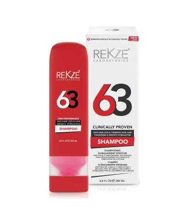 REKZE 63 Shampoo w/ Unique Premium Clinically Proven Formula for Hair Thickening  Anti-Hair Loss & Thinning & Oily Hair  Regrowth & Strong DHT Blocker For Men & Women  Enriched w/ Biotin  Caffeine  Zinc  Saw Palmetto  Ta...