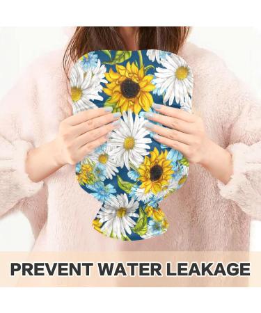 NAANLE 1L Hot Water Bottle with Cover - Watercolor Daisy Sunflower Design for Menstrual Cramps Pain Relief & Heat Therapy - Ideal for Hand & Foot Comfort - Buy Online on GoSupps.com