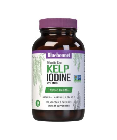 Bluebonnet Nutrition Atlantic Sea Kelp Iodine 225 mcg - Organically Grown U.S. Sea Kelp - Non-GMO Project Verified Gluten-Free Soy-Free Dairy-Free - 120 Vegetable Capsules