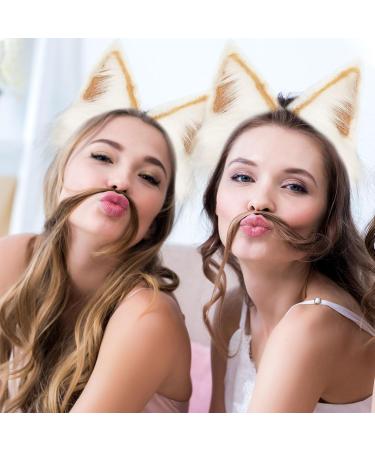 MIVAIUN Handmade Faux Fur Animal Ear Headband Furry Fox Wolf Cat Ears Headwear for Adults Children Artificial Animal Headband Cute Headwear Animal Dress up for Festival Party Cosplay Khaki White - Buy Online on GoSupps.com