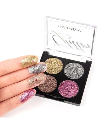 Kiogyek 4 Color Glitter Eyeshadow Palette | Ultra Pigmented Metallic Shimmer Makeup | Waterproof and Long-Lasting - Buy Online on GoSupps.com